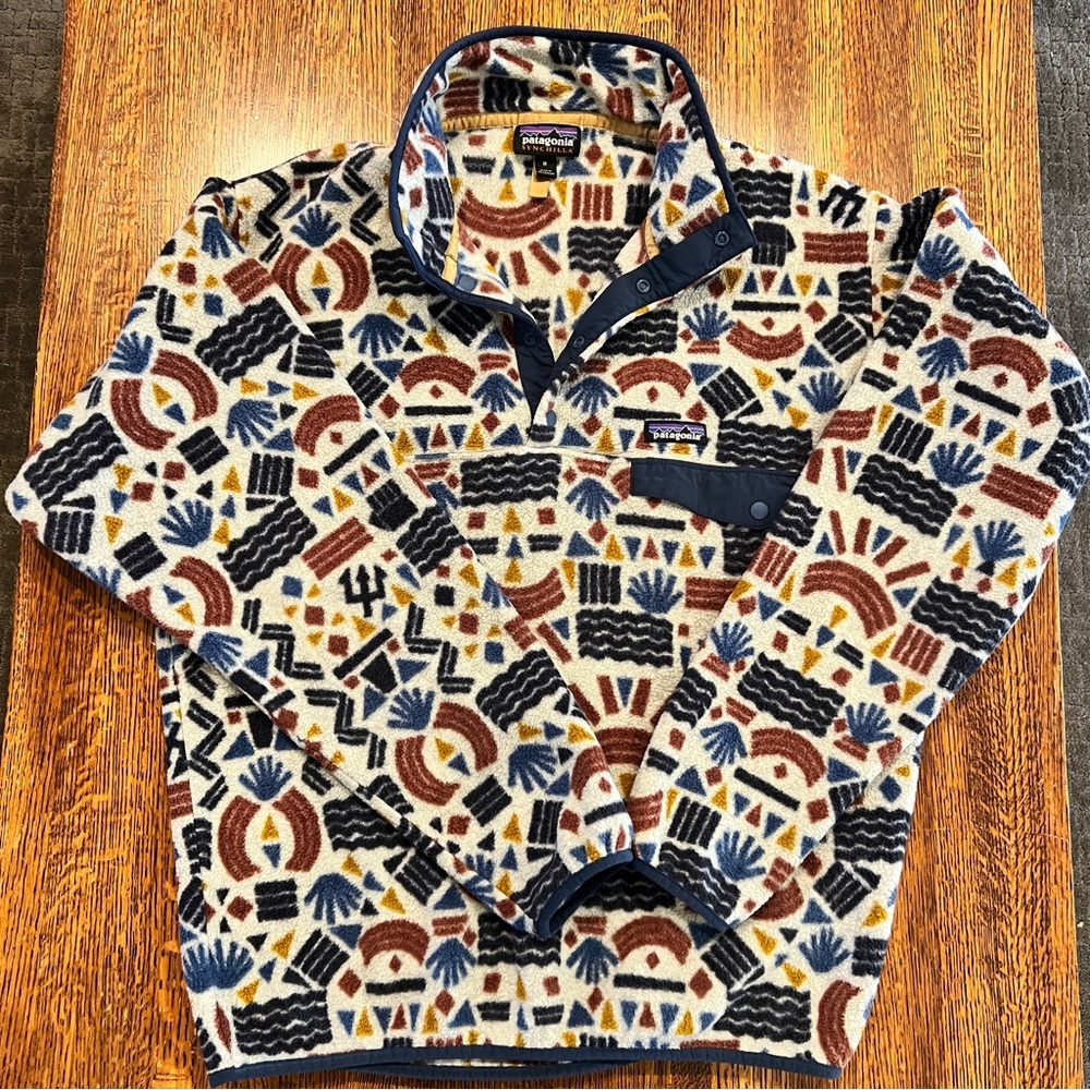 PATAGONIA VINTAGE SYNCHILLA PROTECTED PEAKS MENS MEDIUM SNAP FLEECE
